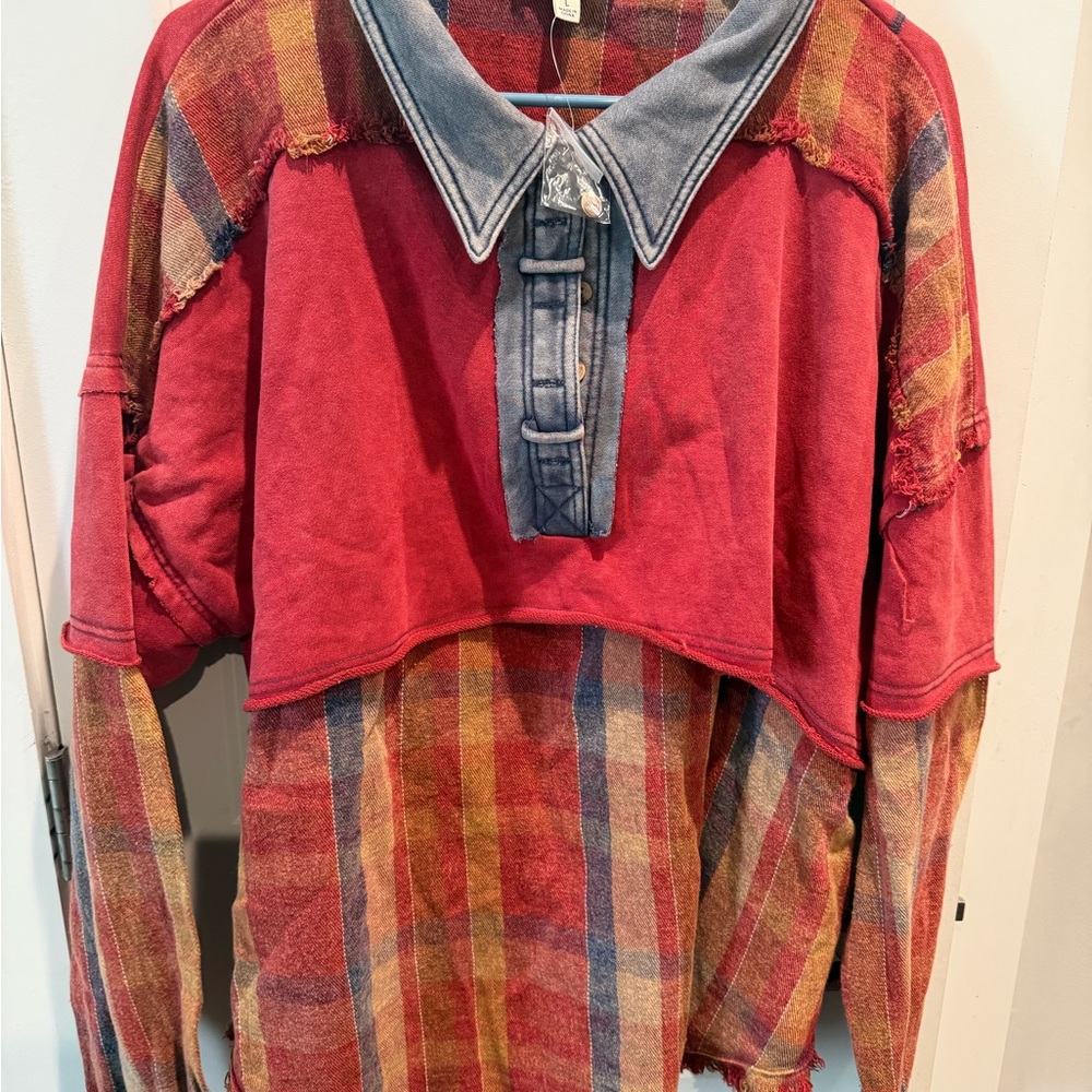 Oli and Hali plaid half button down pullover Size L - Picture 2 of 6